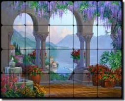 Senkarik Mediterranean Landscape Tumbled Marble Tile Mural 30" x 24" - MSA076