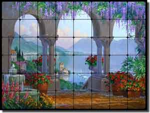 Senkarik Mediterranean Landscape Tumbled Marble Tile Mural 32" x 24" - MSA076