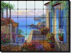 Senkarik Mediterranean Seascape Tumbled Marble Tile Mural 32" x 24" - MSA079