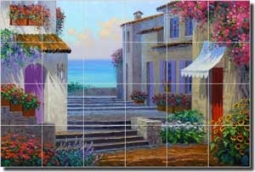 Senkarik Mediterranean Courtyard Ceramic Tile Mural 36" x 24" - MSA080