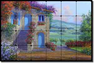 Senkarik Tuscan Landscape Tumbled Marble Mural 24" x 16" - MSA081