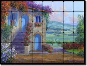 Senkarik Tuscan Landscape Tumbled Marble Mural 32" x 24" - MSA081