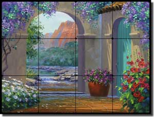 Senkarik Southwest Courtyard Tumbled Marble Tile Mural 24" x 18" - MSA082