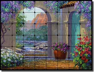 Senkarik Southwest Courtyard Tumbled Marble Tile Mural 32" x 24" - MSA082