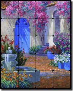 Senkarik Courtyard Fountain Tumbled Marble Tile Mural 16" x 20" - MSA083