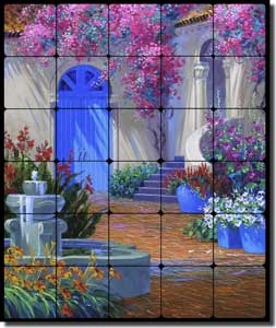 Senkarik Courtyard Fountain Tumbled Marble Tile Mural 20" x 24" - MSA083