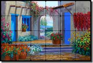 Senkarik Southwest Courtyard Tumbled Marble Tile Mural 24" x 16" - MSA087