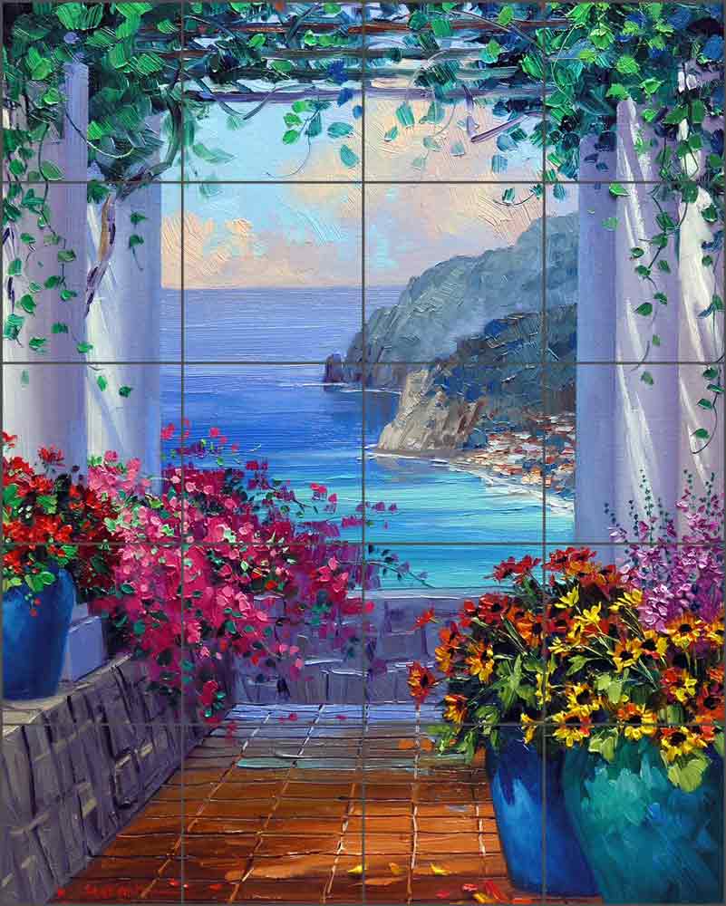 Amalfi Coast Overlook by Mikki Senkarik Ceramic Tile Mural MSA088