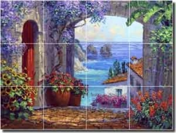 Senkarik Mediterranean Seascape Ceramic Tile Mural 24" x 18" - MSA089