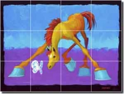 Senkarik Children's Horse Art Ceramic Tile Mural 24" x 18" - MSA092