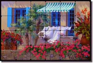 Senkarik Floral Landscape Tumbled Marble Tile Mural 24" x 16" - MSA104