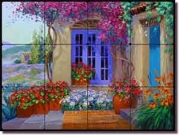 Senkarik Southwest Landscape Tumbled Marble Tile Mural 24" x 18"