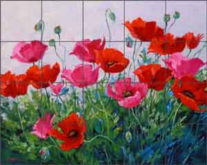 Senkarik Poppy Floral Glass Tile Mural 30" x 24" - MSA112