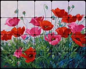 Senkarik Poppy Floral Tumbled MarbleTile Mural 20" x 16" - MSA112