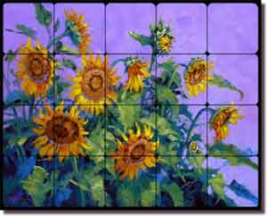 Senkarik Sunflower Floral Tumbled Marble Tile Mural 20" x 16" - MSA114