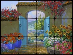 Senkarik Courtyard Landscape Tumbled Marble Tile Mural - MSA117
