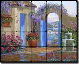 Senkarik Courtyard Landscape Tumbled Marble Tile Mural 20" x 16" - MSA120