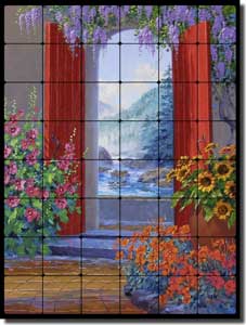 Senkarik Courtyard Landscape Tumbled Marble Tile Mural 24" x 32" - MSA121