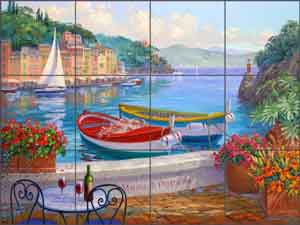 Senkarik Mediterranean Seascape Glass Tile Mural 24" x 18" - MSA122