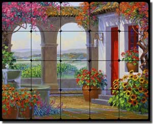 Senkarik Courtyard Vineyard Tumbled Marble Tile Mural 20" x 16" - MSA123