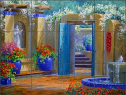Cascade of Silver Lace by Mikki Senkarik Ceramic Tile Mural - MSA162