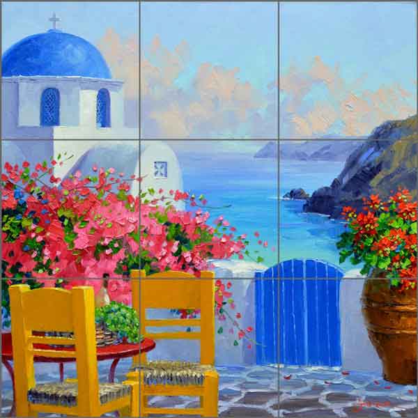 Serene Santorini by Mikki Senkarik Ceramic Tile Mural MSA169