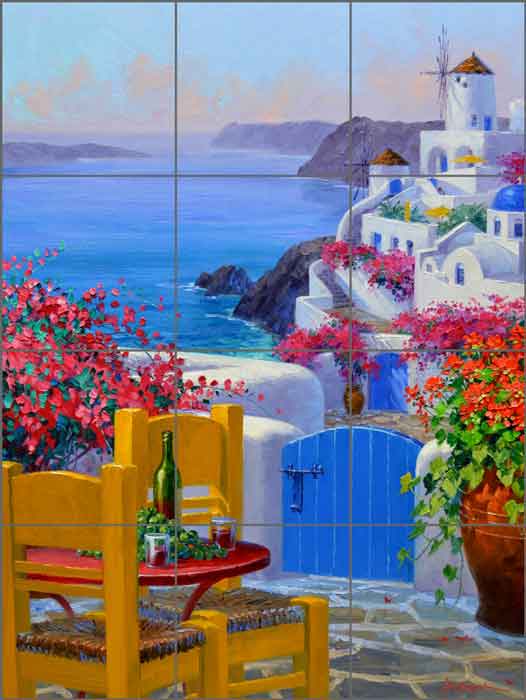 Santorini Overlook by Mikki Senkarik Ceramic Tile Mural MSA182