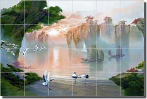 Bettiri Oriental Seascape Ceramic Tile Mural 25.5" x 17" - MSA2003