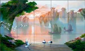 Bettiri Oriental Seascape Ceramic Tile Mural 30" x 18" - MSA2003