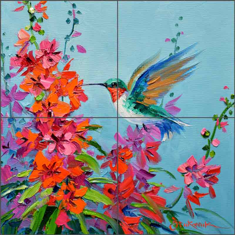 Hummingbird Surprise by Mikki Senkarik Ceramic Tile Mural MSA229