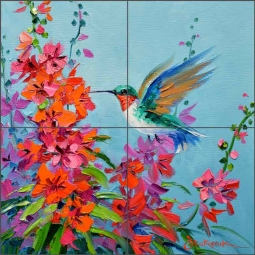 Hummingbird Surprise by Mikki Senkarik Ceramic Tile Mural MSA229