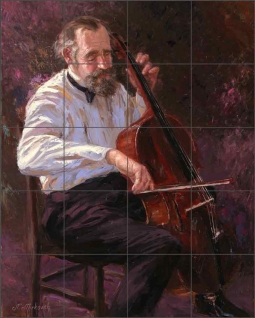 Cello Player by Nenad Mirkovich Ceramic Tile Mural NMA020