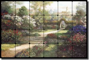 Mirkovich Garden Landscape Tumbled Marble Tile Mural 24" x 16" - NMA025