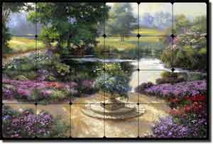 Garden View by Nenad Mirkovich Tumbled Marble Mural 24" x 16"