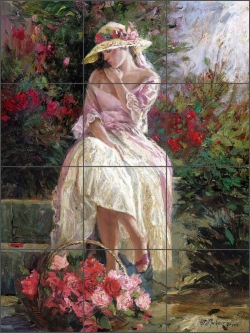 Rose Basket by Nenad Mirkovich Ceramic Tile Mural - NMA068
