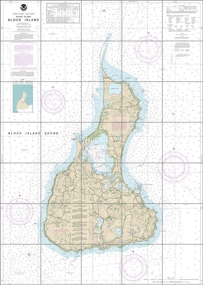 Block Island Rhode Island Nautical Chart Ceramic Tile Mural - NautChrt-13217