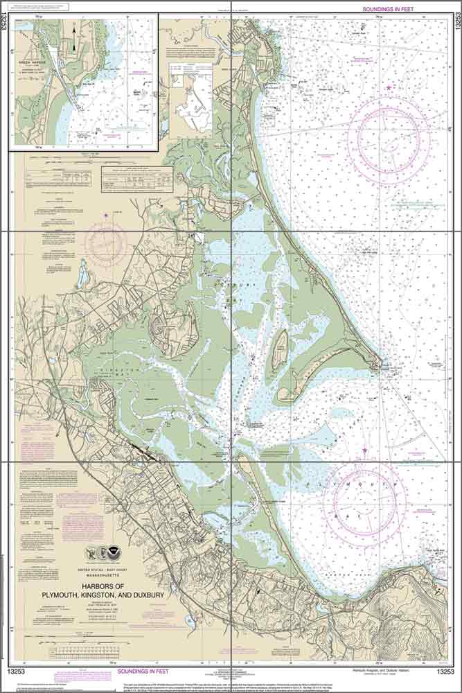 Harbors of Plymouth, Kingston and Duxbury Nautical Chart Ceramic Tile Mural NautChart-13253
