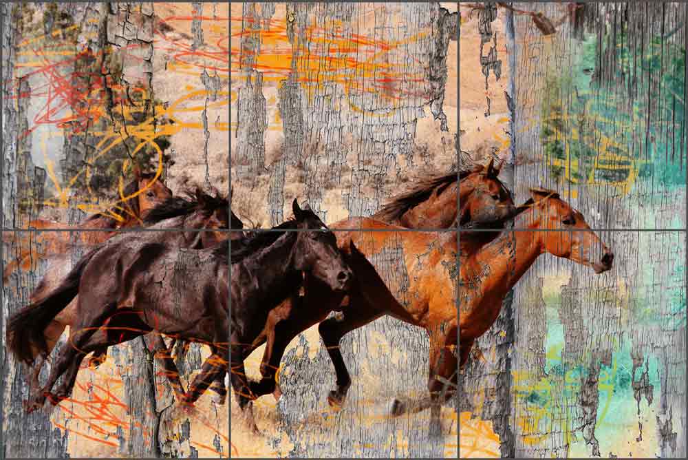 Galloping Horses by Agata & Hector Ceramic Tile Mural OB-AGA52