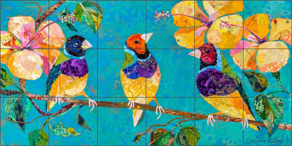 Tropical Finches by Elizabeth St Hilaire Ceramic Tile Mural OB-EN601