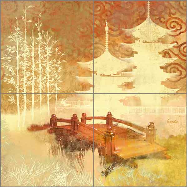 White Tea Bridge by Evelia Ceramic Tile Mural OB-ES159a