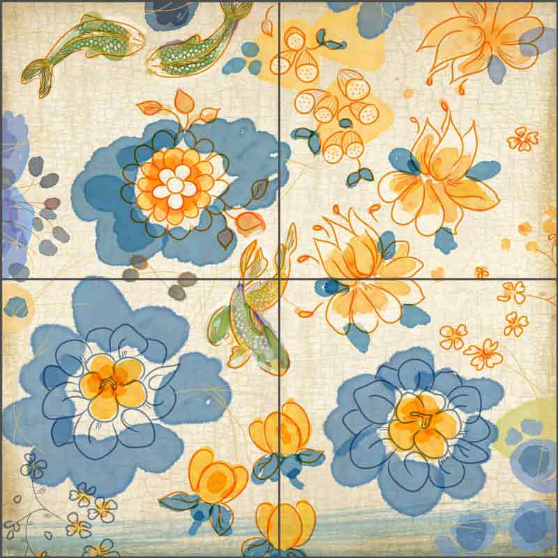Asian Tea Flowers by Evelia Ceramic Tile Mural OB-ES53a