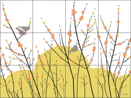 Morning Doves 3 by Evelia Ceramic Tile Mural - OB-ES52b