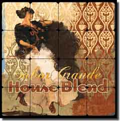 Evelia Coffee Label Tumbled Marble Tile Mural 16" x 16" - OB-ES84c