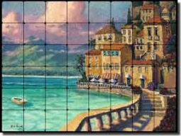 Novak Mediterranean Seascape Tumbled Marble Tile Mural 32" x 24" - OB-KN03