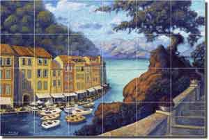 Novak Mediterranean Seascape Glass Tile Mural 36" x 24" - OB-KN04