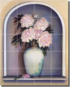 Montillio Peony Floral Ceramic Tile Mural 17" x 21.25" - OB-LM08