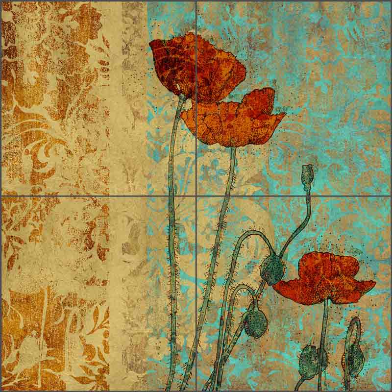 Poppies I by Louise Montillio Ceramic Tile Mural - OB-LM100a