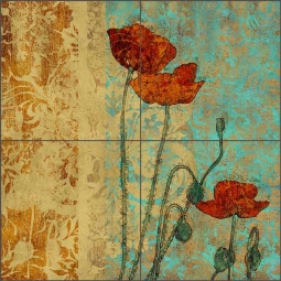 Poppies I by Louise Montillio Ceramic Tile Mural - OB-LM100a