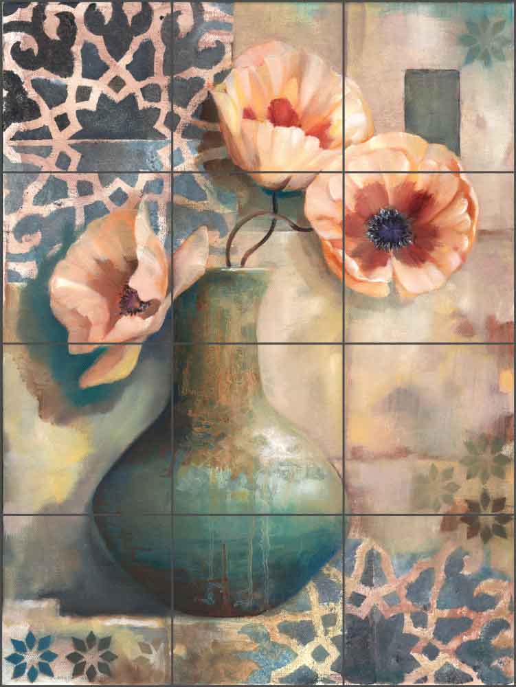 Mediterranean Poppies I by Louise Montillio Ceramic Tile Mural - OB-LM52a