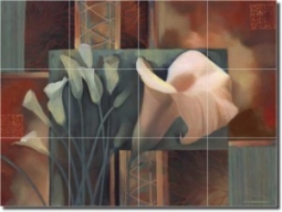 Calla Tapestry by Louise Montillio - Flowers Lilyl Tumbled Marble Tile Mural 18" x 24" Kitchen Showe